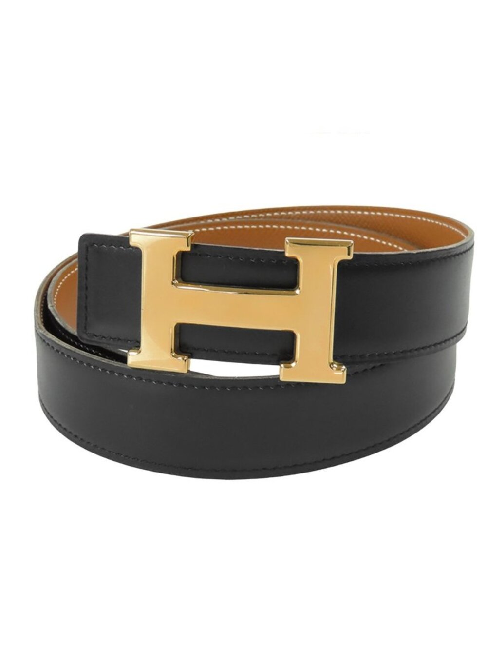 Hermes Constance Belt Black Gold Box Calf Courchevel Reversible 75